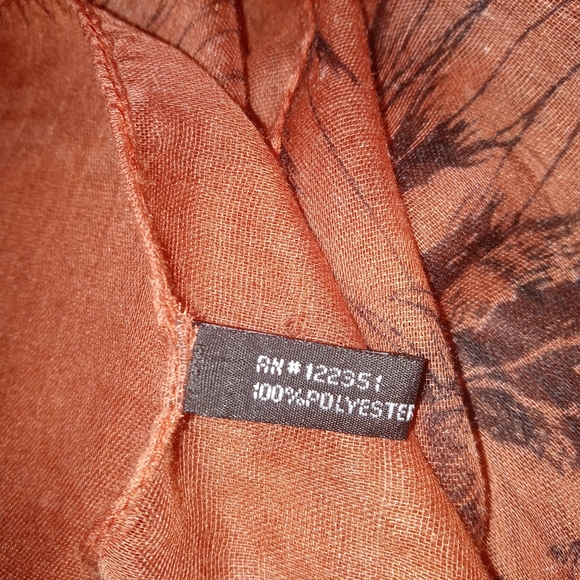 Long brown sheer scarf/ wrap bird graphic - Picture 3 of 4